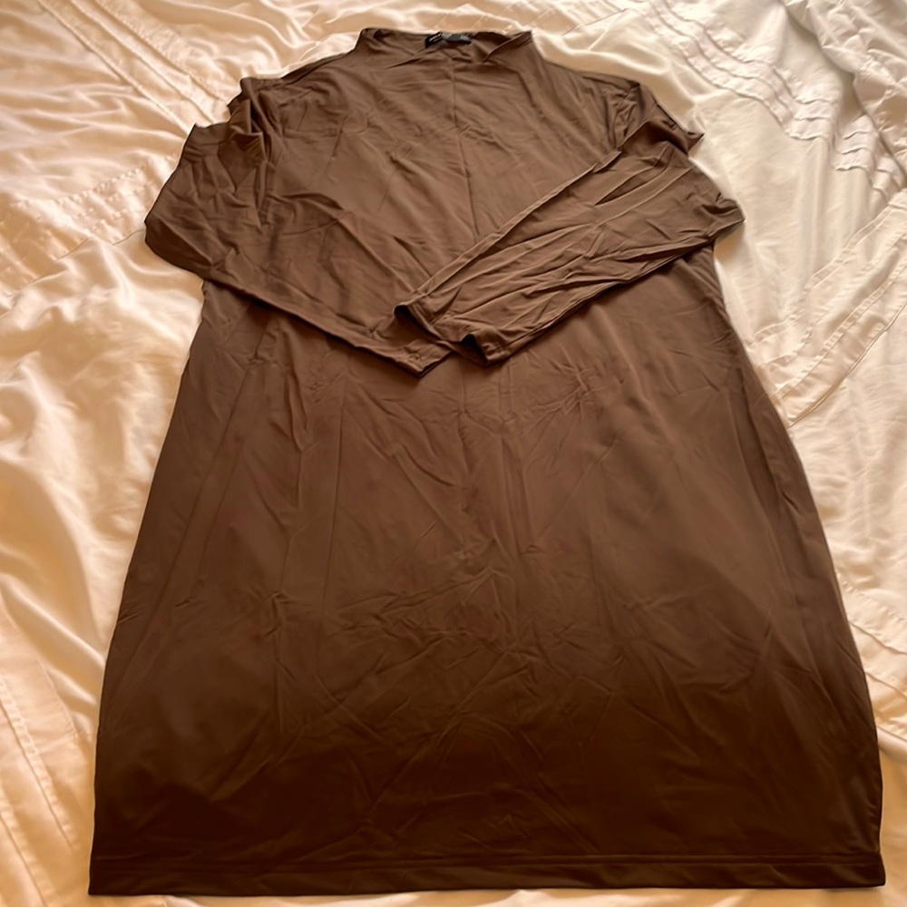 NBW plus sized Mocha colored Mock neck long sleeve bodycon dress